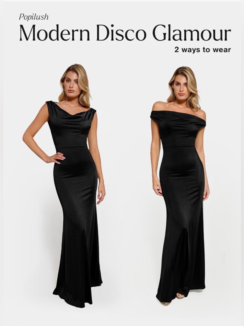 New NWT Popilush Shapewear Satin Long Black Dress